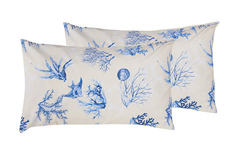 2 federe coppia di federe bifaccia doubleface stampa digitale cotone Made in Italy CORALLI BLU / NATURALE