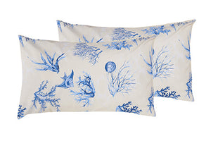 2 federe coppia di federe bifaccia doubleface stampa digitale cotone Made in Italy CORALLI BLU / NATURALE