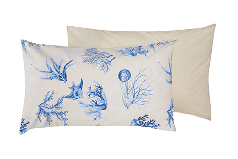 2 federe coppia di federe bifaccia doubleface stampa digitale cotone Made in Italy CORALLI BLU / NATURALE