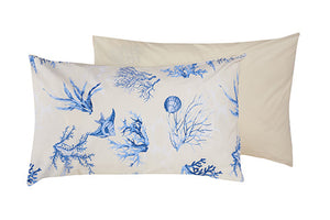 2 federe coppia di federe bifaccia doubleface stampa digitale cotone Made in Italy CORALLI BLU / NATURALE