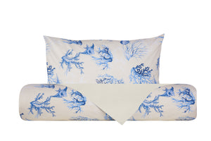 Set Copripiumino federe bifaccia Doubleface parure Copripiumino Stampa Digitale Cotone Made in Italy CORALLI AZZURRO