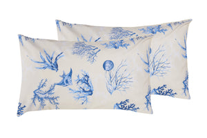 Completo letto lenzuola federe bifaccia double face stampa digitale in cotone made in italy  CORALLI BLU /NATURALE