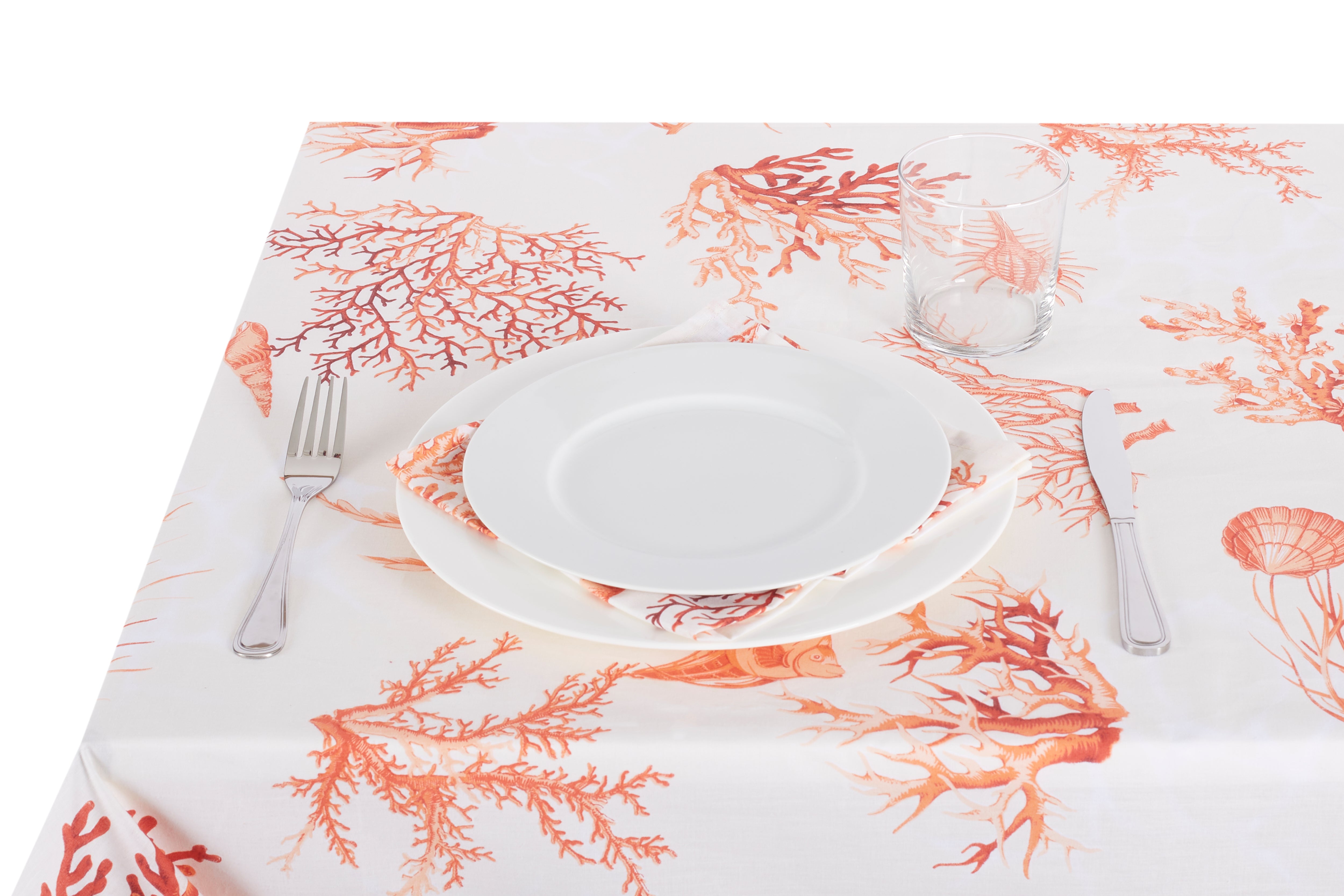 Tovaglia da tavola in 100% cotone stampa digitale dai colori vivi ed intensi lavabile in lavatrice made in Italy CORALLI ROSSO