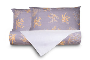 Set Copripiumino Federe Bifaccia Coralli Ocra Fondo Grigio Parure Copripiumino in Cotone Made in Italy OCEANO GRIGIO / Grigio Perla