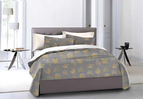 Set Copripiumino Federe Bifaccia Coralli Ocra Fondo Grigio Parure Copripiumino in Cotone Made in Italy OCEANO GRIGIO / Grigio Perla
