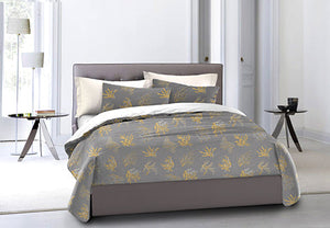 Set Copripiumino Federe Bifaccia Coralli Ocra Fondo Grigio Parure Copripiumino in Cotone Made in Italy OCEANO GRIGIO / Grigio Perla