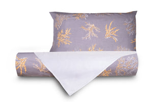 Set Copripiumino Federe Bifaccia Coralli Ocra Fondo Grigio Parure Copripiumino in Cotone Made in Italy OCEANO GRIGIO / Grigio Perla