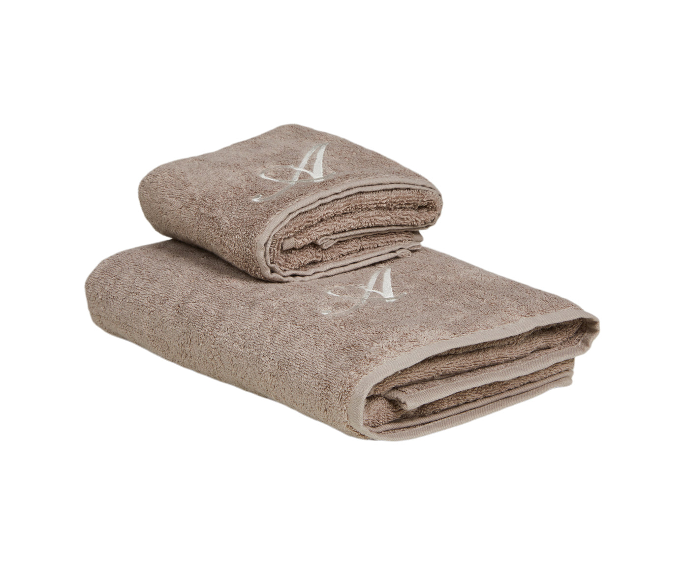 Set Asciugamani 2 Pezzi (1 Asciugamano viso 1 Asciugamano ospite) soffici morbidi assorbenti tortora con Iniziale Ricamata