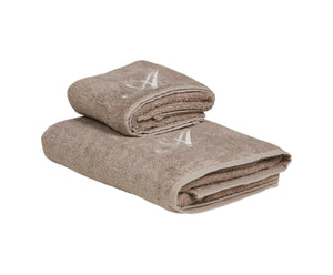 Set Asciugamani 2 Pezzi (1 Asciugamano viso 1 Asciugamano ospite) soffici morbidi assorbenti tortora con Iniziale Ricamata