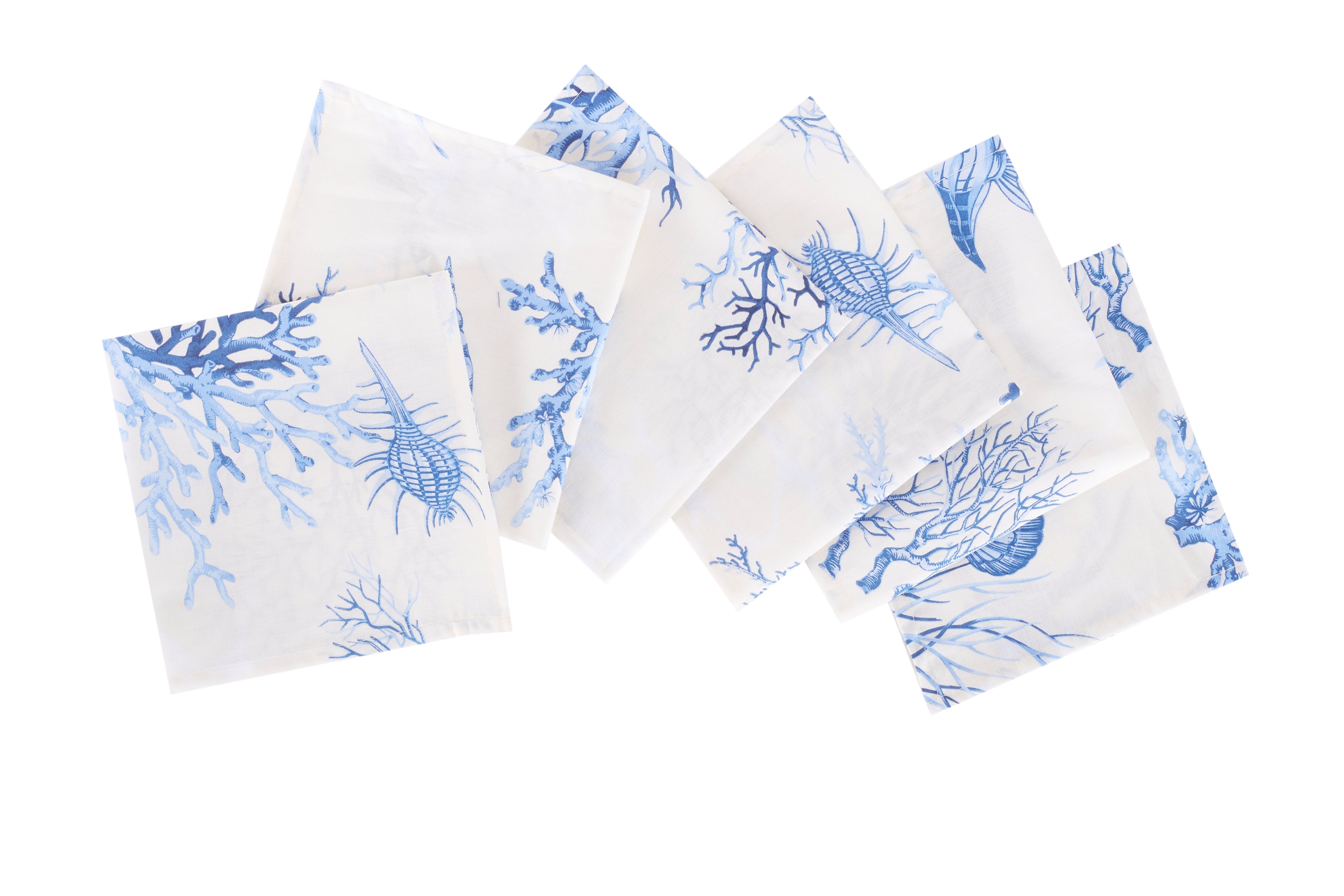 Set di 6 tovaglioli da tavola in stoffa 45 x 45 CM 100% cotone stampa digitale dai colori vivi ed intensi lavabili in lavatrice made in Italy CORALLI BLU