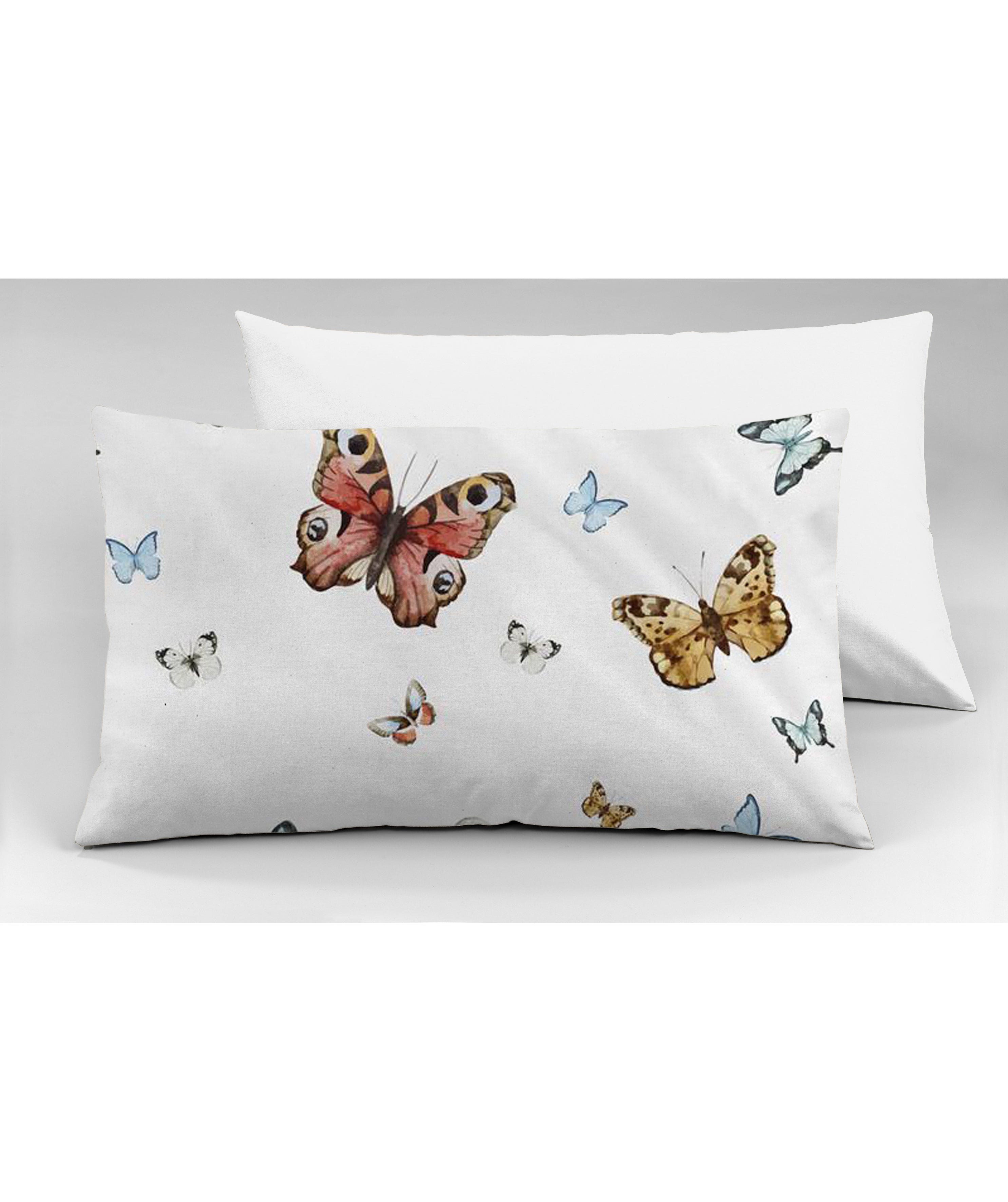 Set 2 federe coppia di federe bifaccia doubleface stampa digitale cotone Made in Italy FARFALLE MULTICOLOR/BIANCO