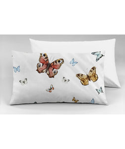 Set 2 federe coppia di federe bifaccia doubleface stampa digitale cotone Made in Italy FARFALLE MULTICOLOR/BIANCO