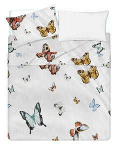 Completo letto lenzuola federe bifaccia double face stampa digitale in cotone made in italy FARFALLE MULTICOLOR/BIANCO