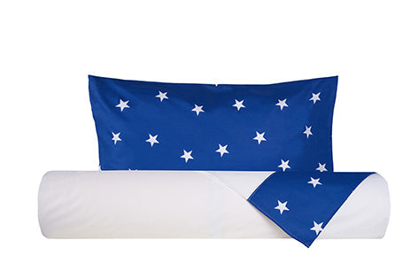Parure letto lenzuola Cotone Tinta Unita Bianco e Federe Bifaccia 100% cotone made in Italy BIANCO CON BORDO STELLINE BLU