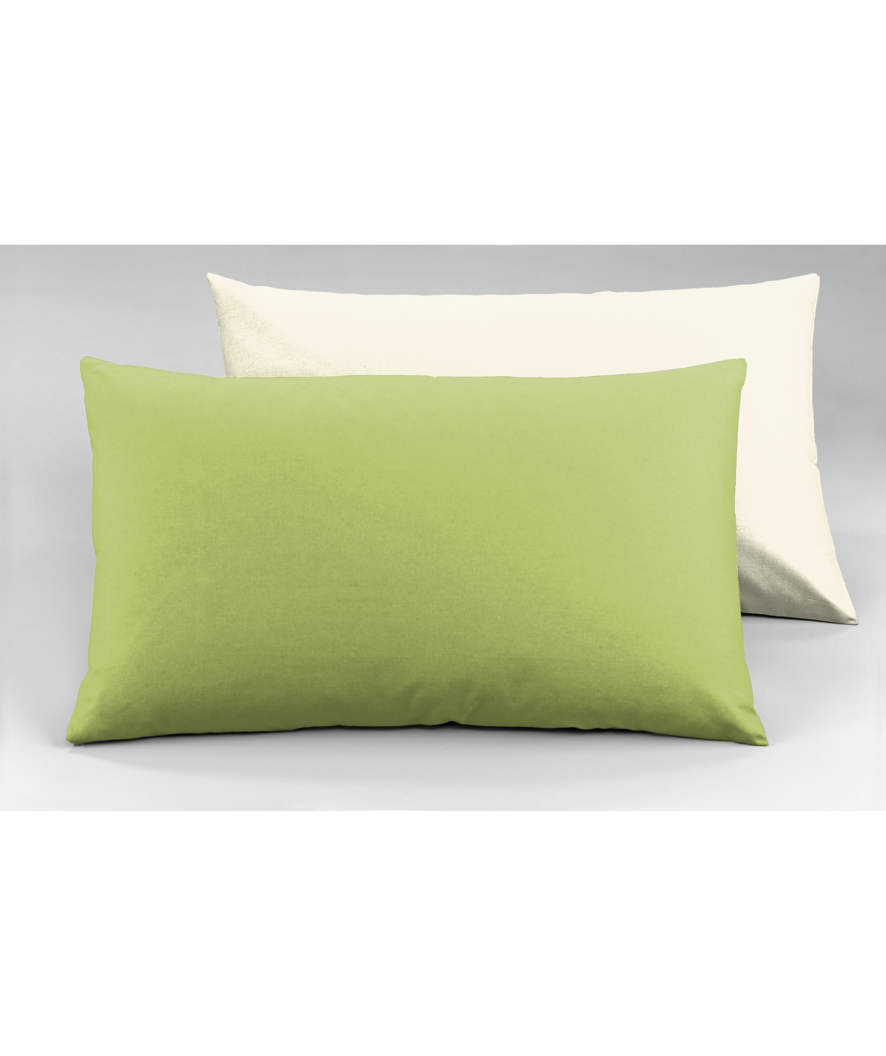 Coppia di federe Set di 2 federe bicolor bifaccia doubleface in cotone copricuscino guanciale letto 50x80 cm made in italy NATURALE/VERDE MELA