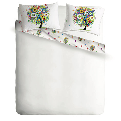 Parure letto lenzuola Cotone Tinta Unita Bianco e Federe Bifaccia 100% cotone made in Italy ALBERO FIORITO - Vanita di raso