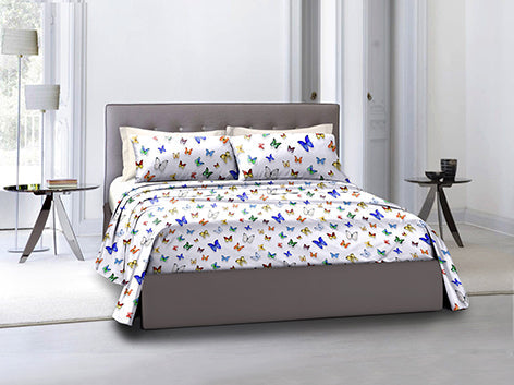 Completo letto lenzuola federe bifaccia double face stampa digitale in cotone made in italy  LIBERTA'/BIANCO