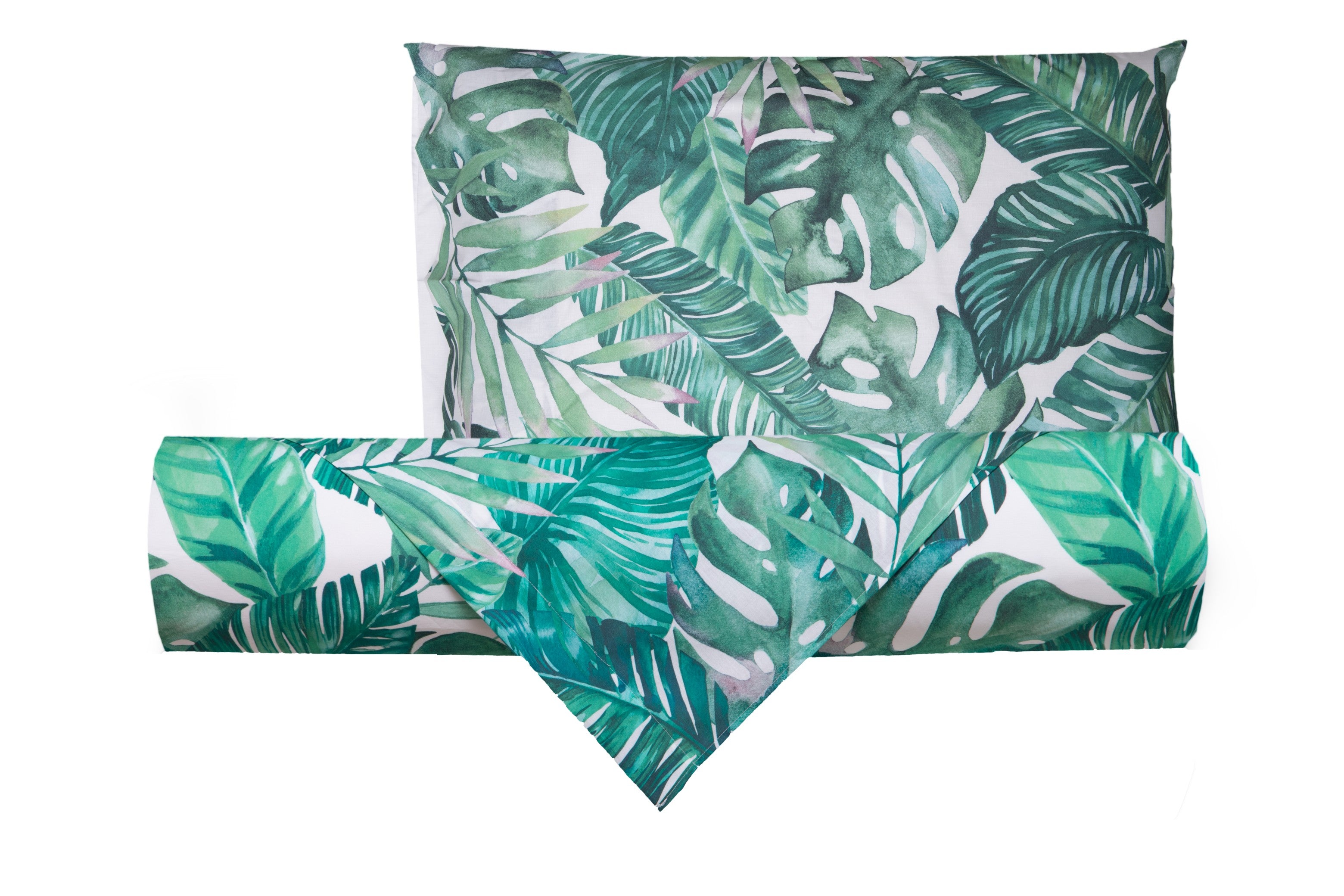 Set Copripiumino federe parure Copripiumino Stampa Digitale Cotone Made in Italy FOGLIE VERDI/BIANCO