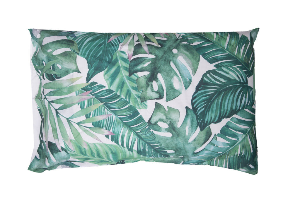 Set 2 federe coppia di federe stampa digitale cotone Made in Italy FOGLIE VERDI - Vanita di raso