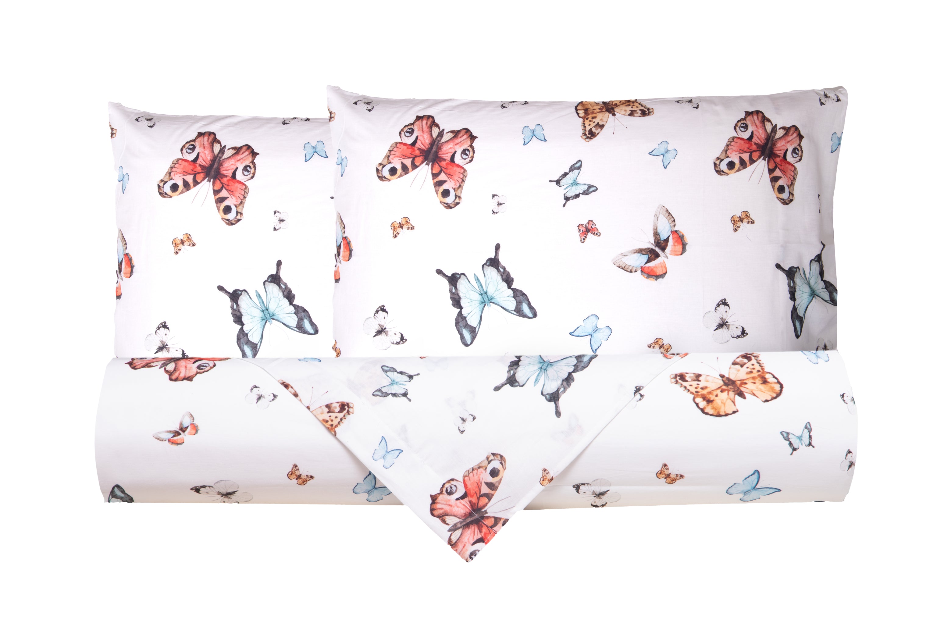 Set Copripiumino federe parure Copripiumino Stampa Digitale Cotone Made in Italy FARFALLE MULTICOLOR