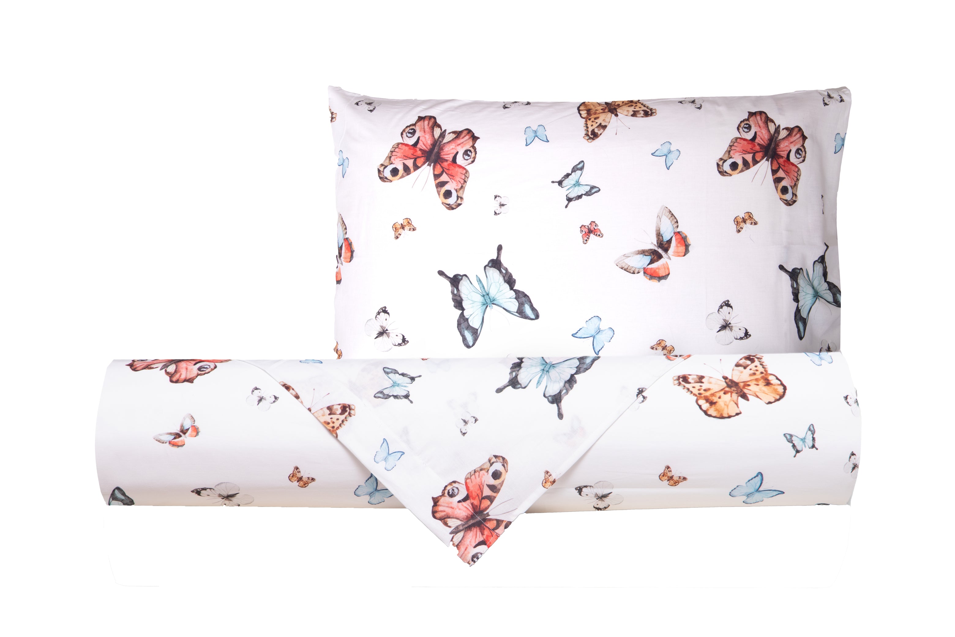 Set Copripiumino federe parure Copripiumino Stampa Digitale Cotone Made in Italy FARFALLE MULTICOLOR