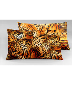 Completo letto lenzuola federe bifaccia double face stampa digitale in cotone made in italy  LEOPARDO/PANNA