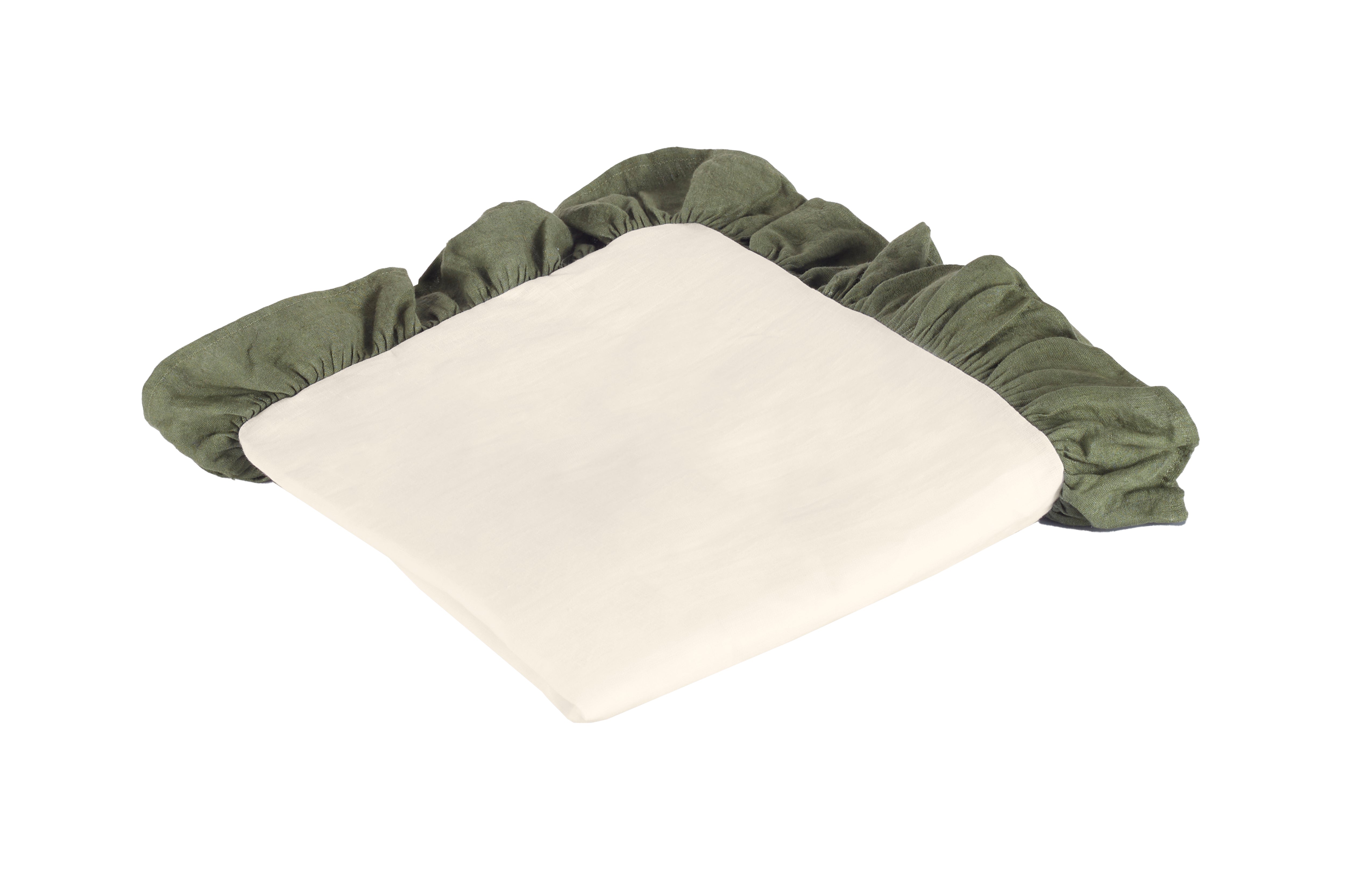 Tovaglia da tavola in 100% puro lino lavato delavè stone washed morbido resistente elegante made in italy  Avorio con Frou Fou Oliva