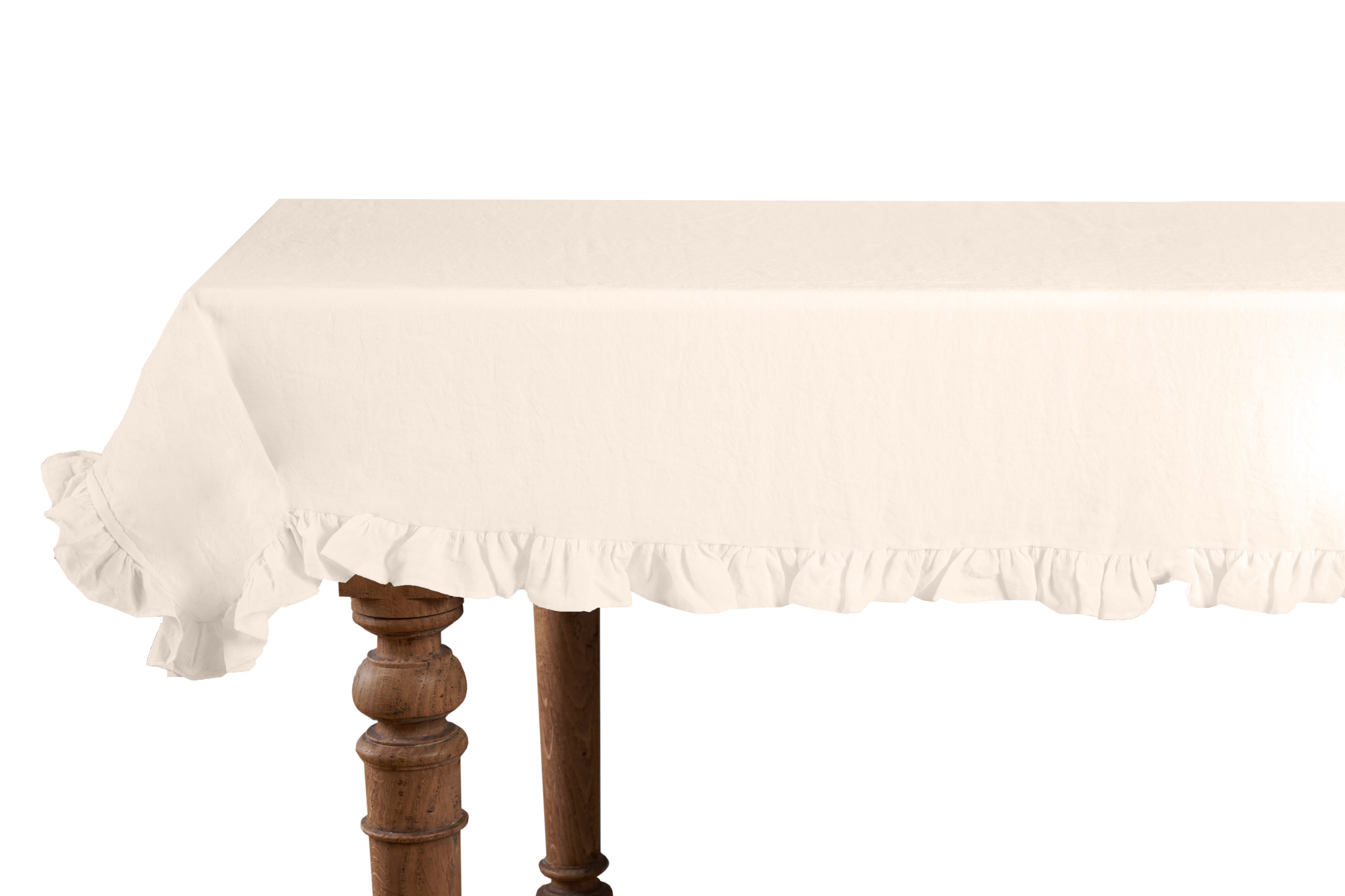 Tovaglia da tavola in 100% puro lino lavato delavè stone washed morbido resistente elegante made in italy  Avorio con Frou Fou