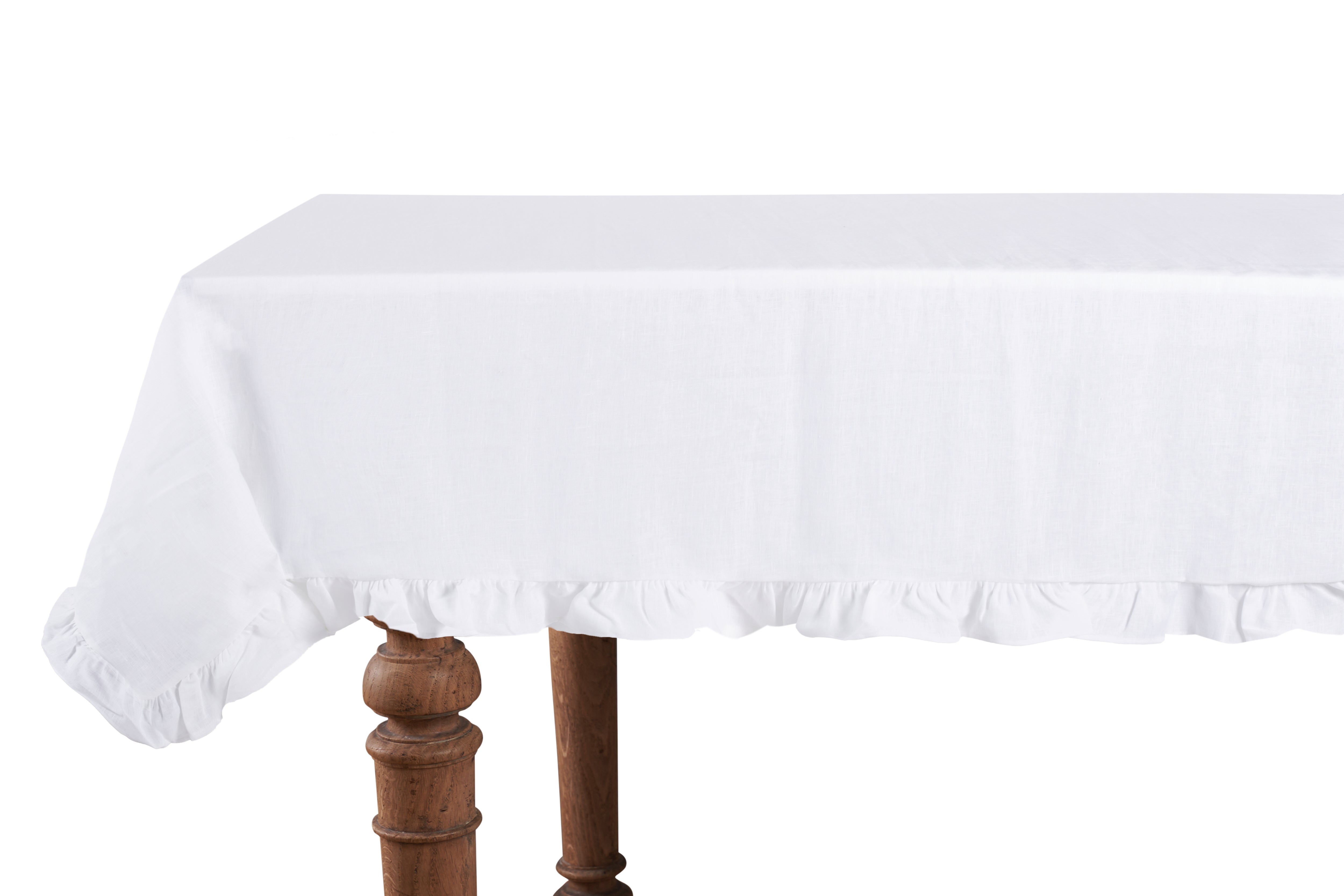 Tovaglia da tavola in 100% puro lino lavato delavè stone washed morbido resistente elegante made in italy  Bianco con Frou Frou