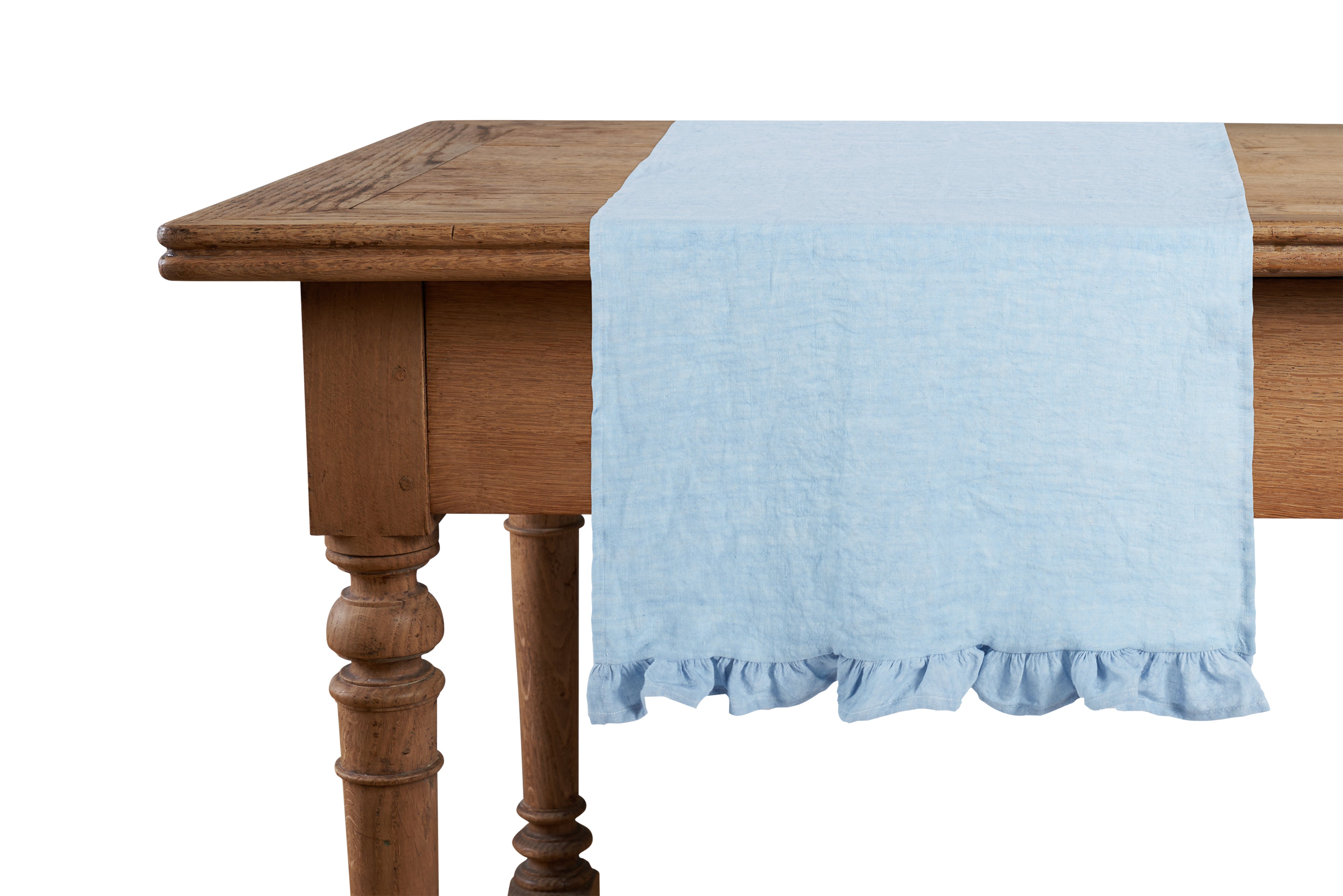 Runner da tavola in 100% puro lino lavato delavè stone washed morbido resistente elegante made in italy Orizzonte con Frou Frou