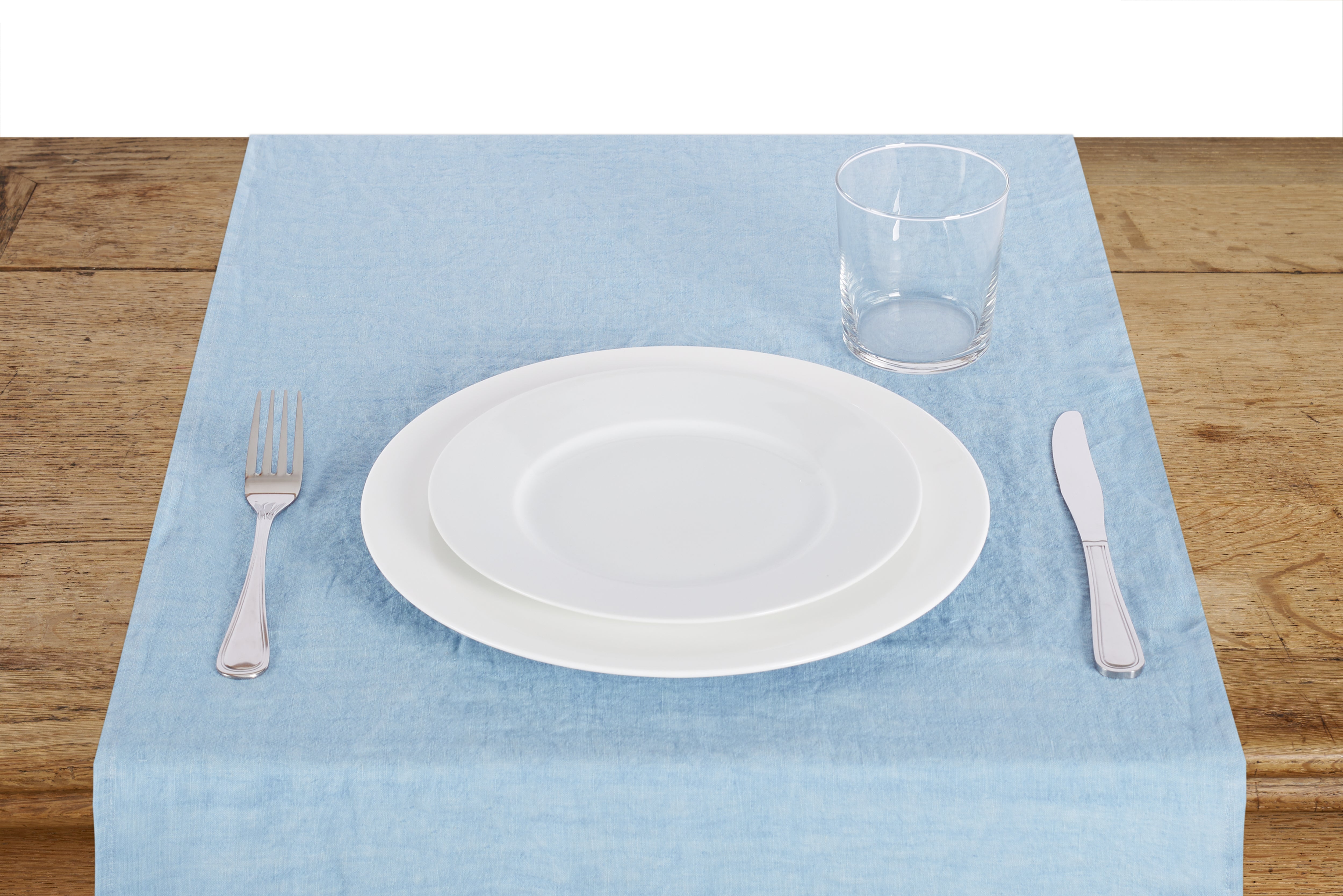 Runner da tavola in 100% puro lino lavato delavè stone washed morbido resistente elegante made in italy Orizzonte con Frou Frou