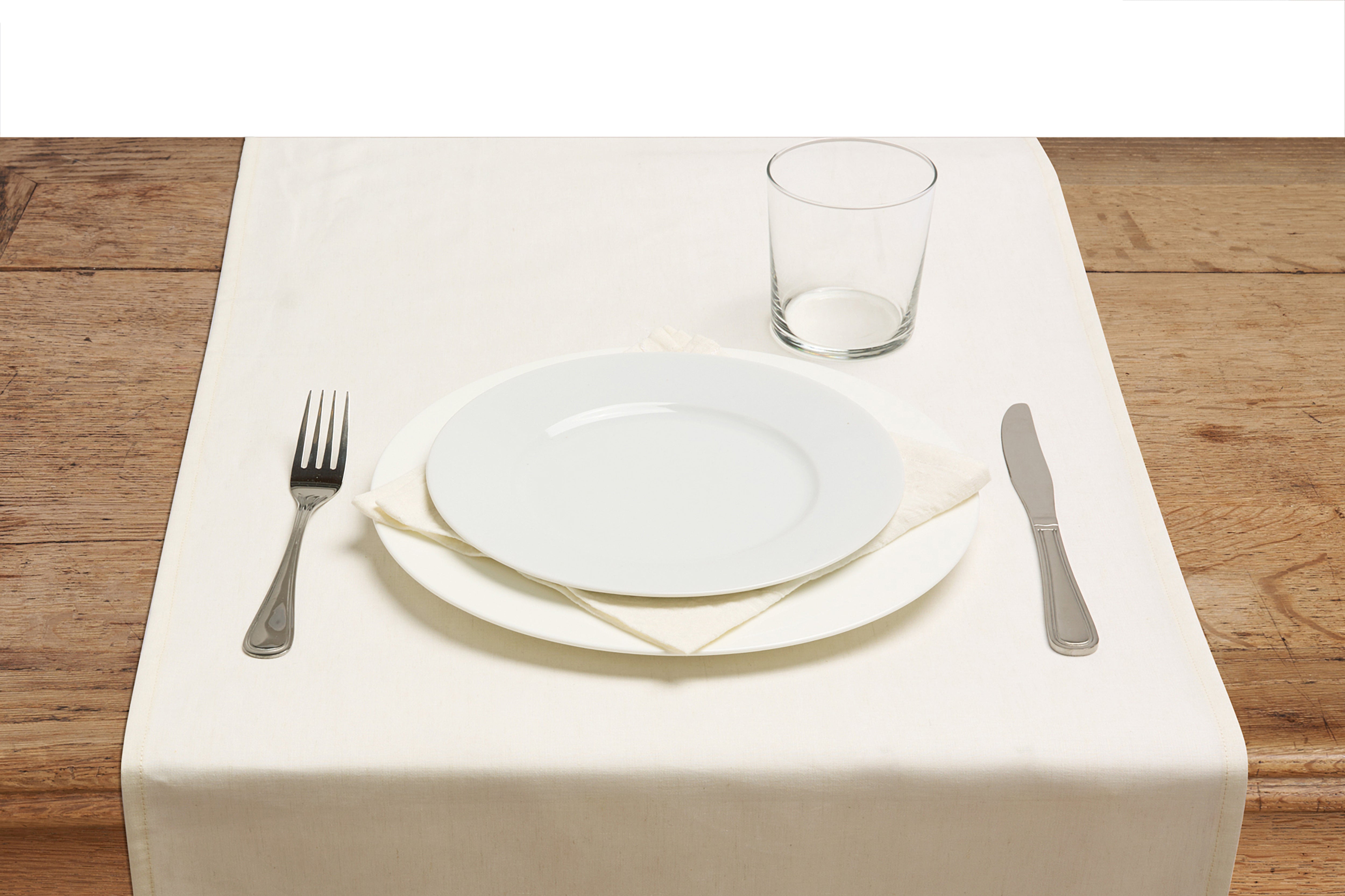 Runner da tavola in 100% puro lino lavato delavè stone washed morbido resistente elegante made in italy Avorio con Frou Frou Oliva