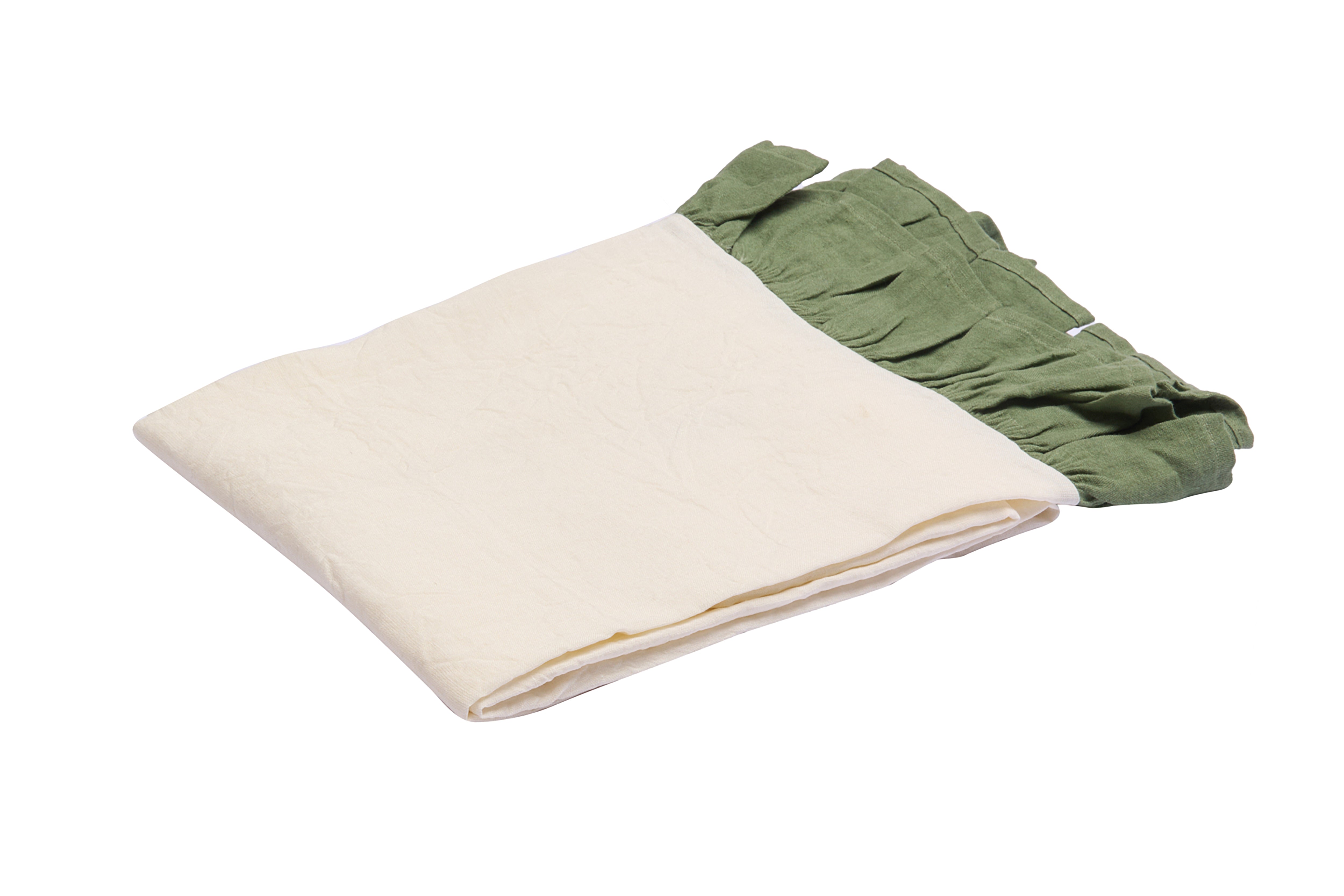 Runner da tavola in 100% puro lino lavato delavè stone washed morbido resistente elegante made in italy Avorio con Frou Frou Oliva