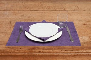 Set di 2 tovagliette americane coppia tovagliette 35 X 50 CM in 100% puro lino lavato delavè stone washed morbido resistente elegante made in italy  VIOLA