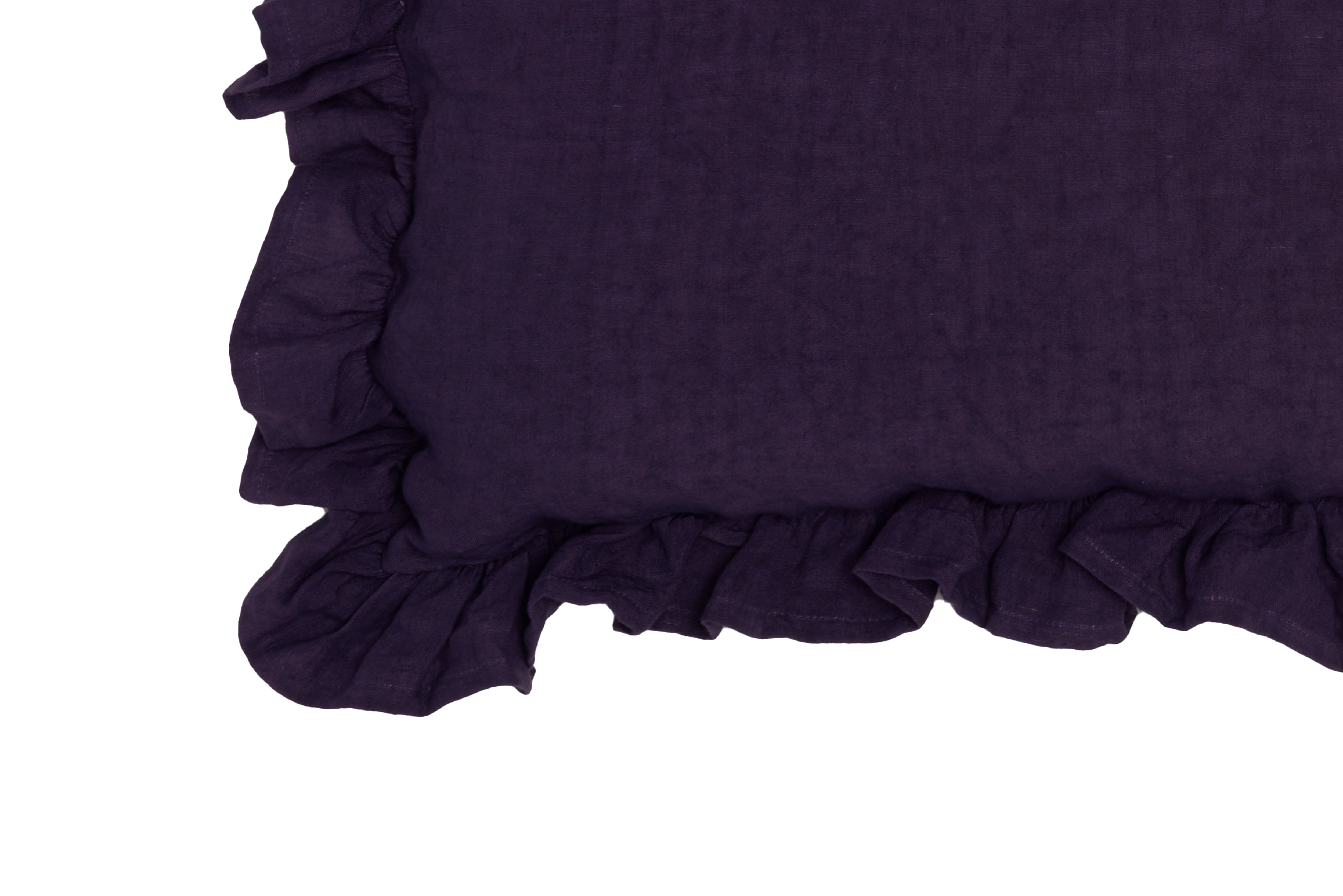 Federa in puro lino stonewashed Viola con Frou Frou