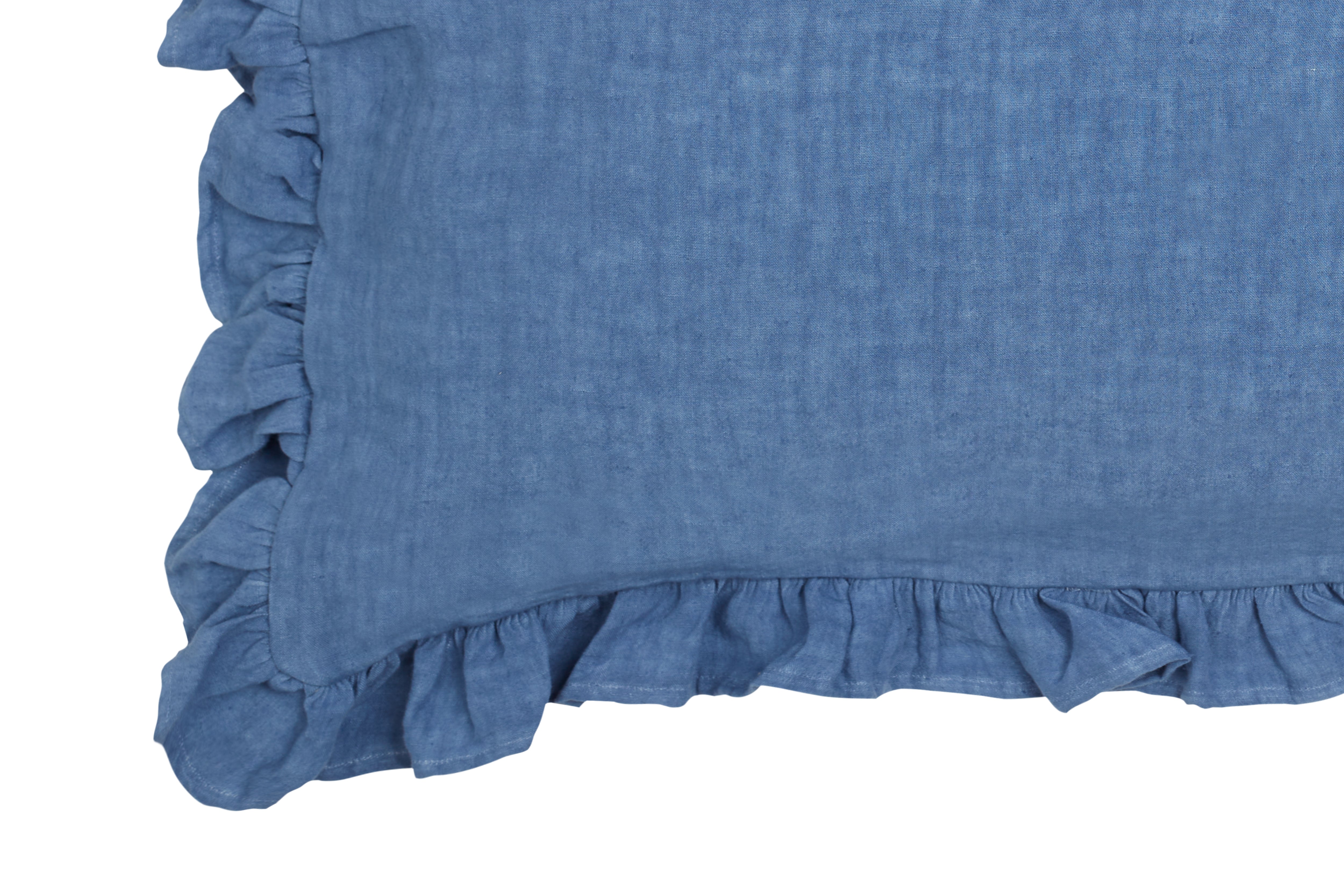 Federa in puro lino stonewashed Bluette con Frou Frou