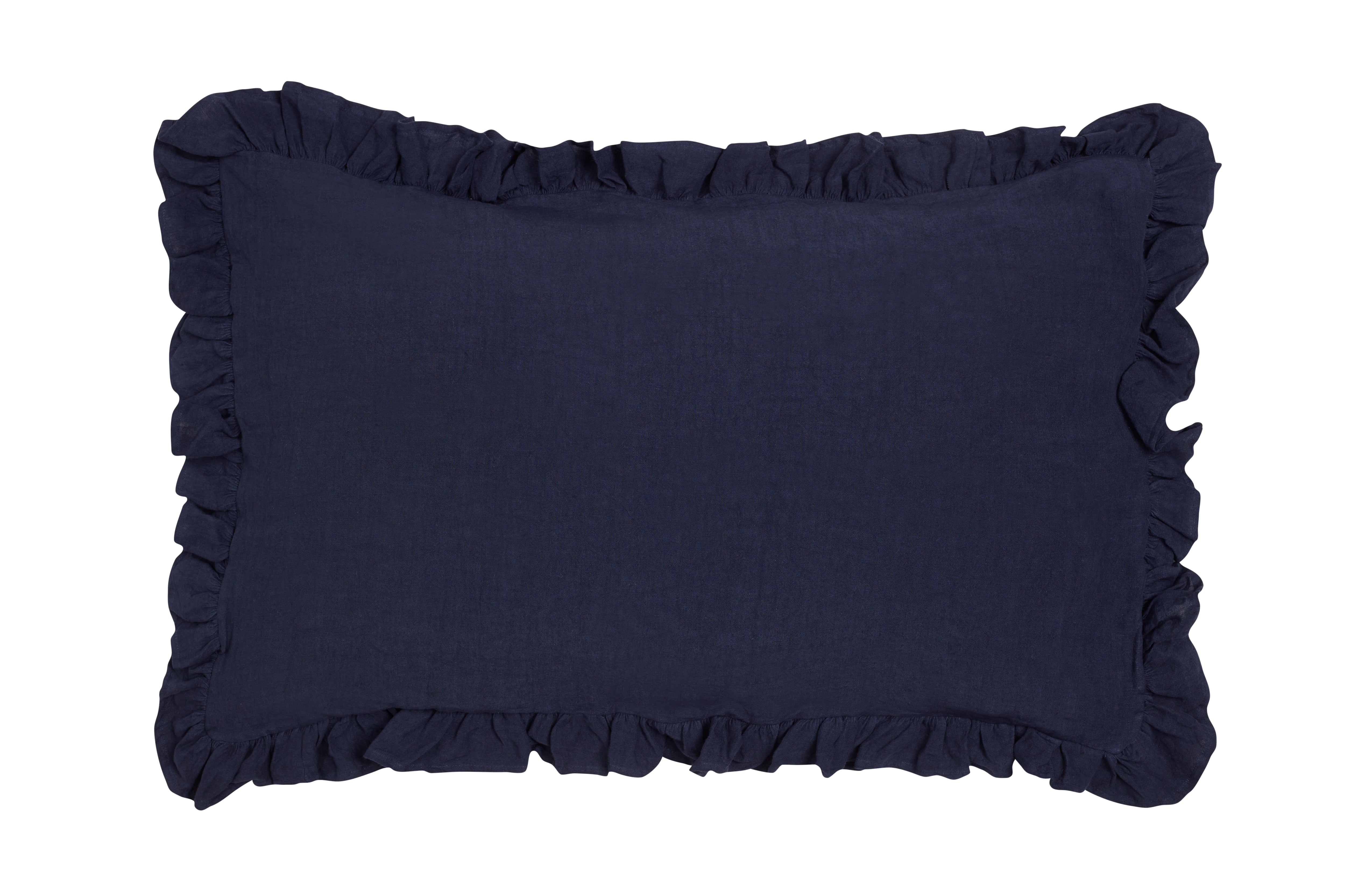 Federa in puro lino stonewashed Blu Notte con Frou Frou