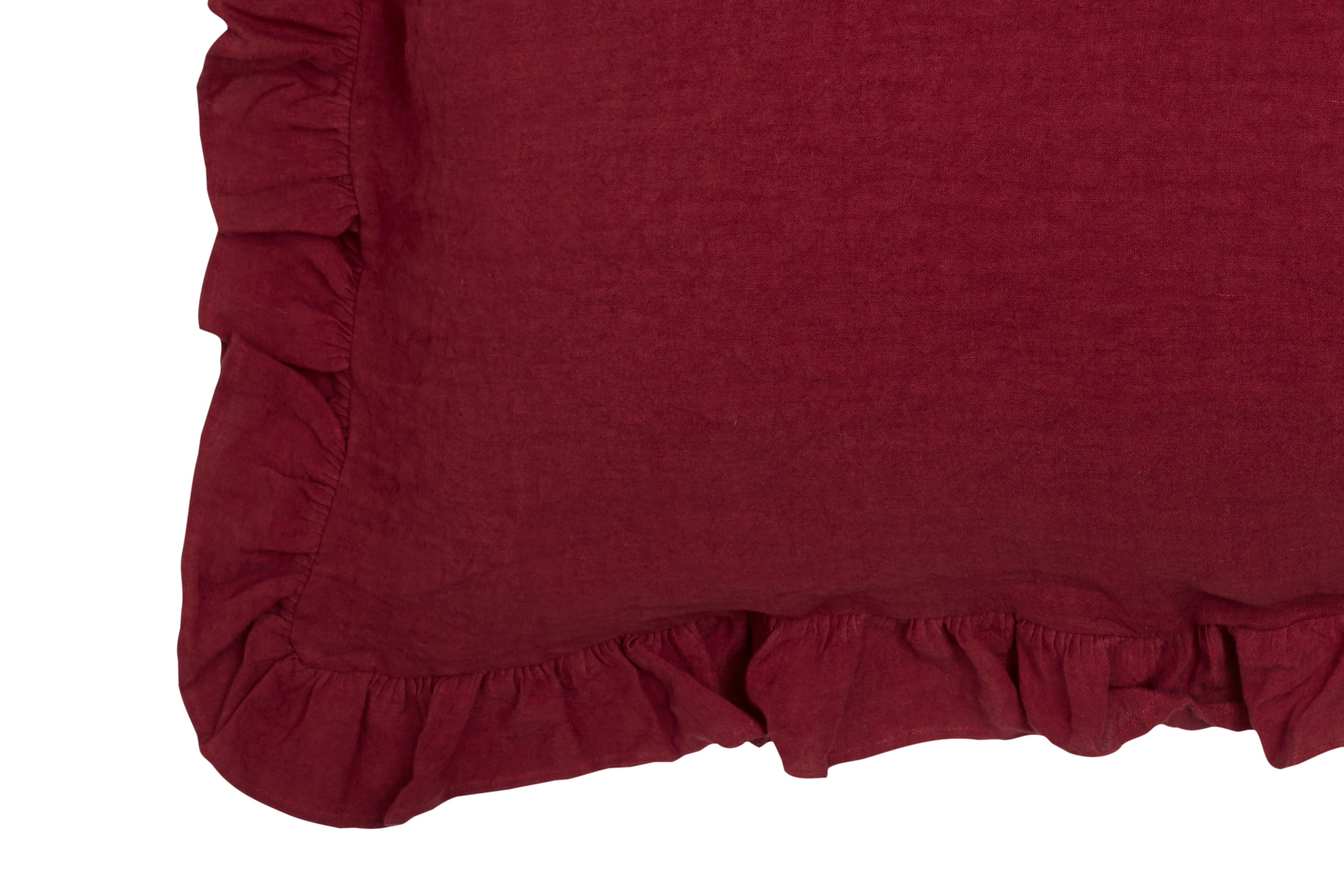 Federa in puro lino stonewashed Bordeaux con Frou Frou