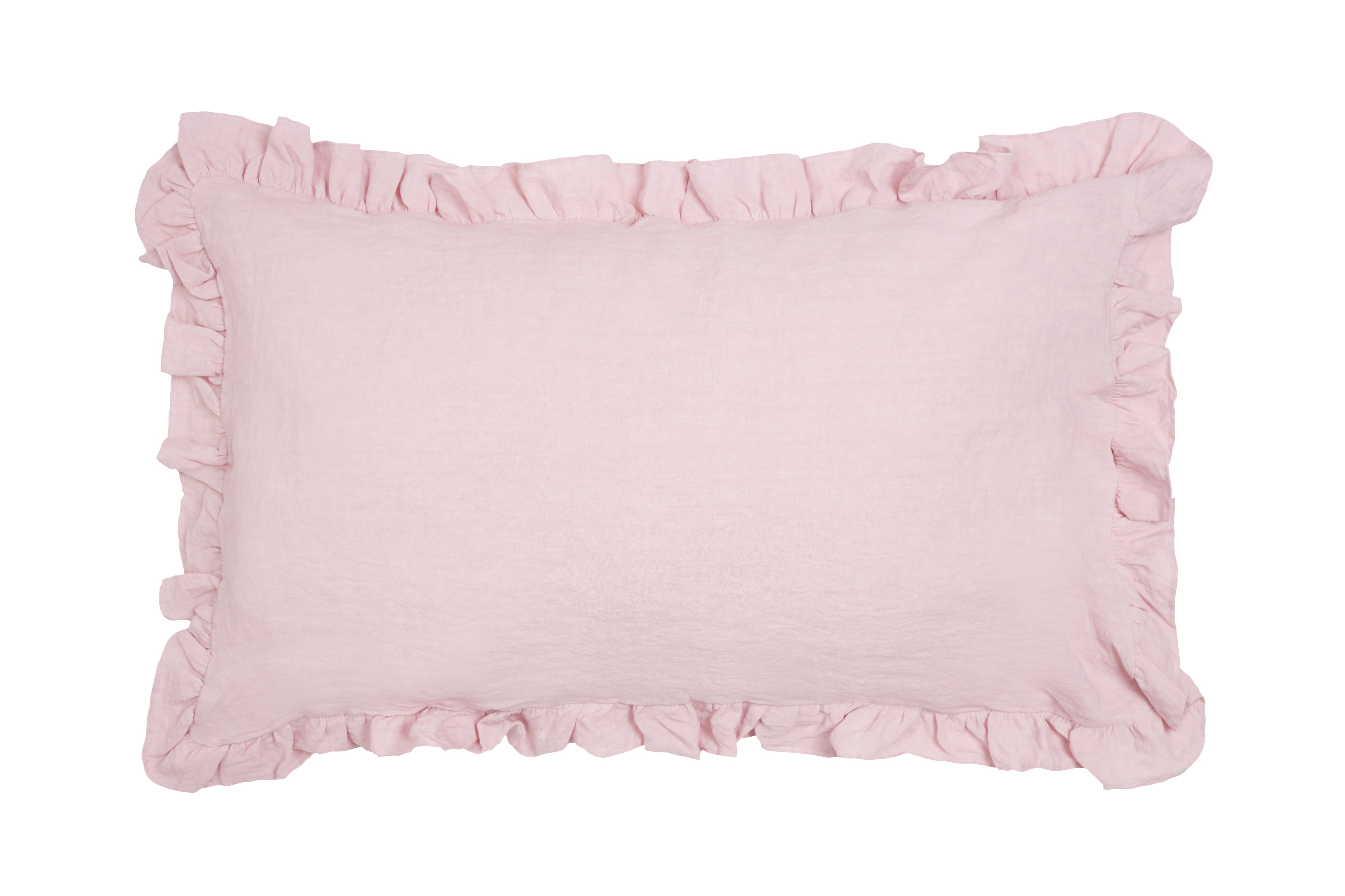 Federa in puro lino stonewashed Rosa con Frou Frou