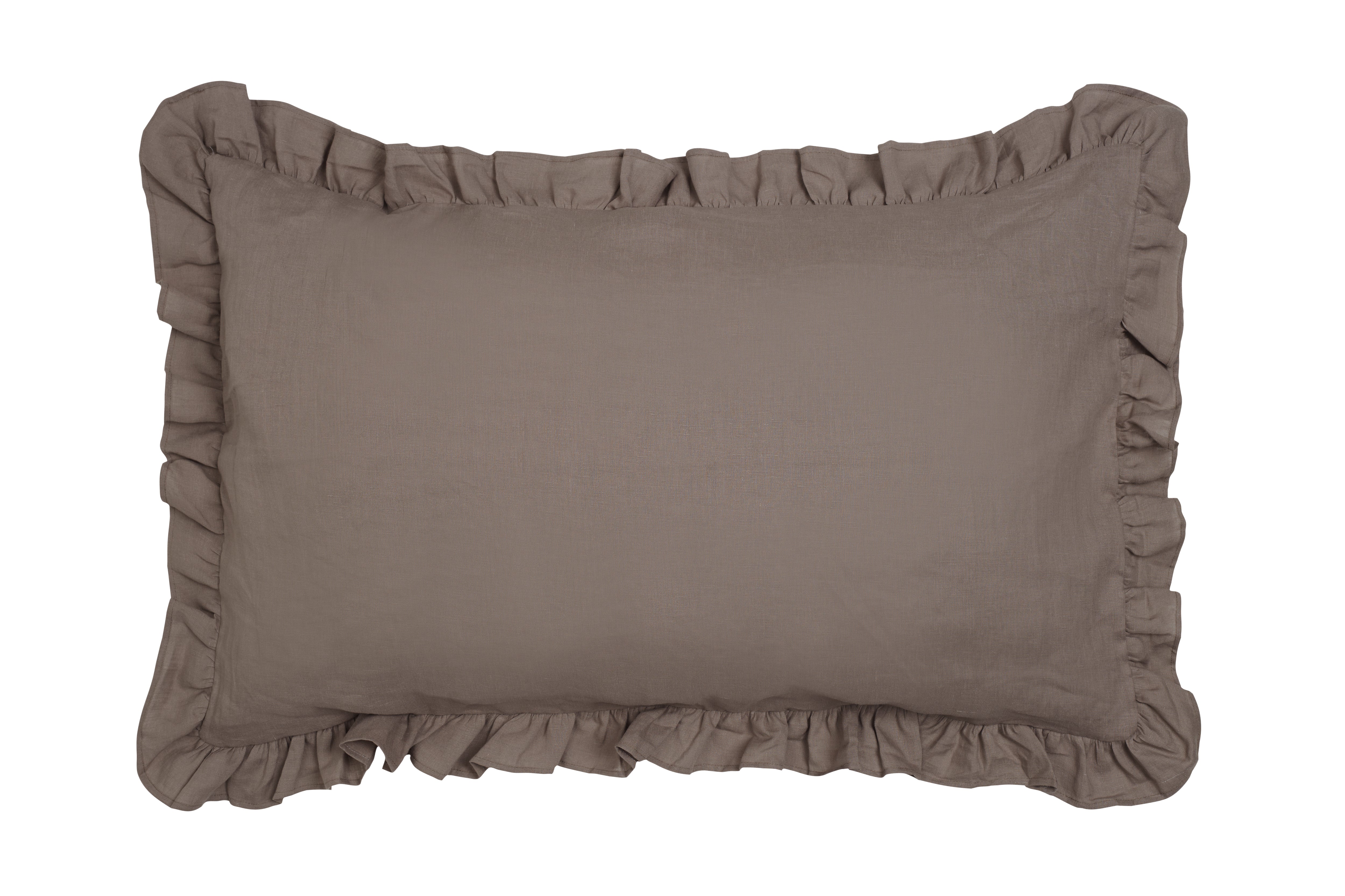 Federa in puro lino stonewashed Tortora con Frou Frou