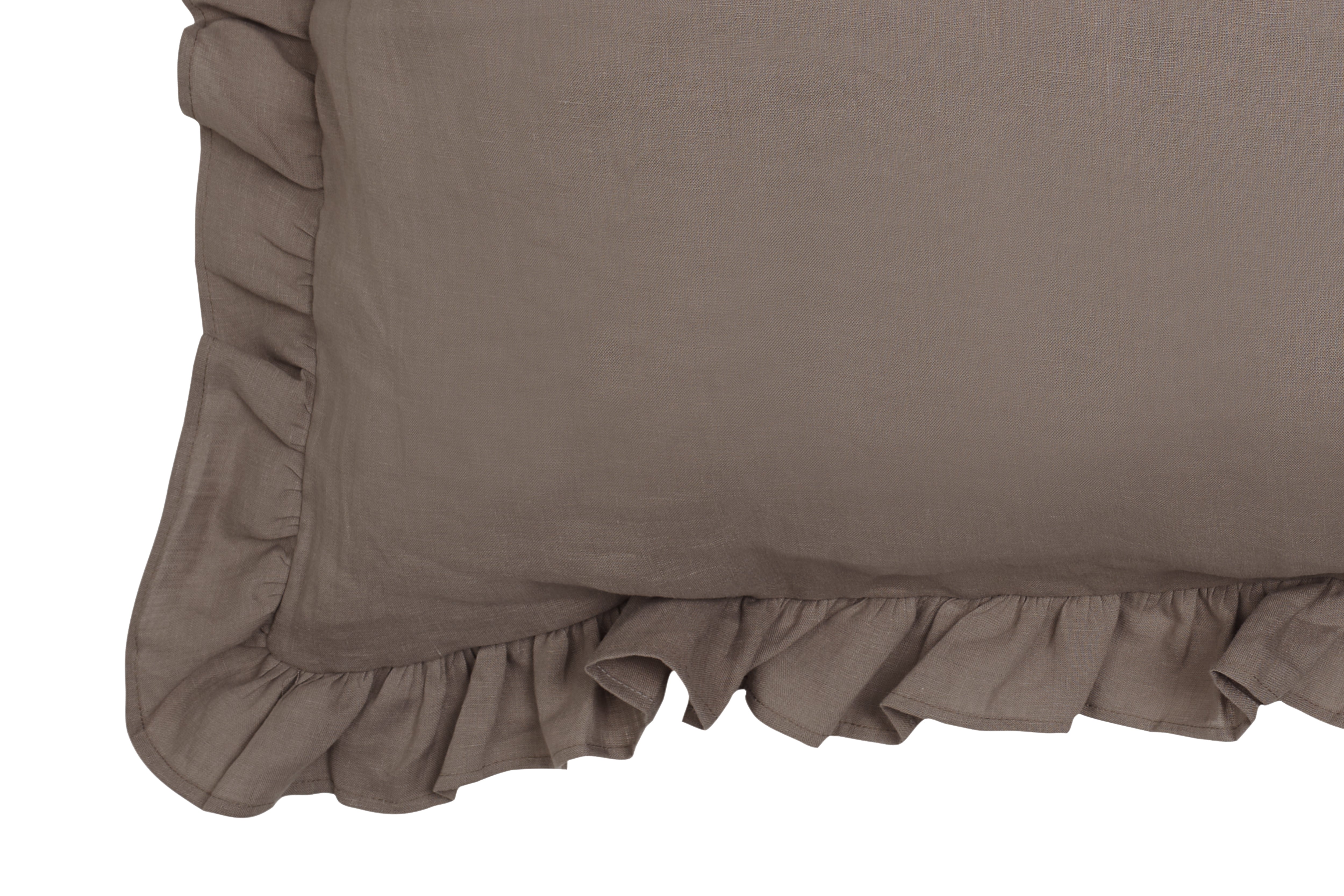 Federa in puro lino stonewashed Tortora con Frou Frou