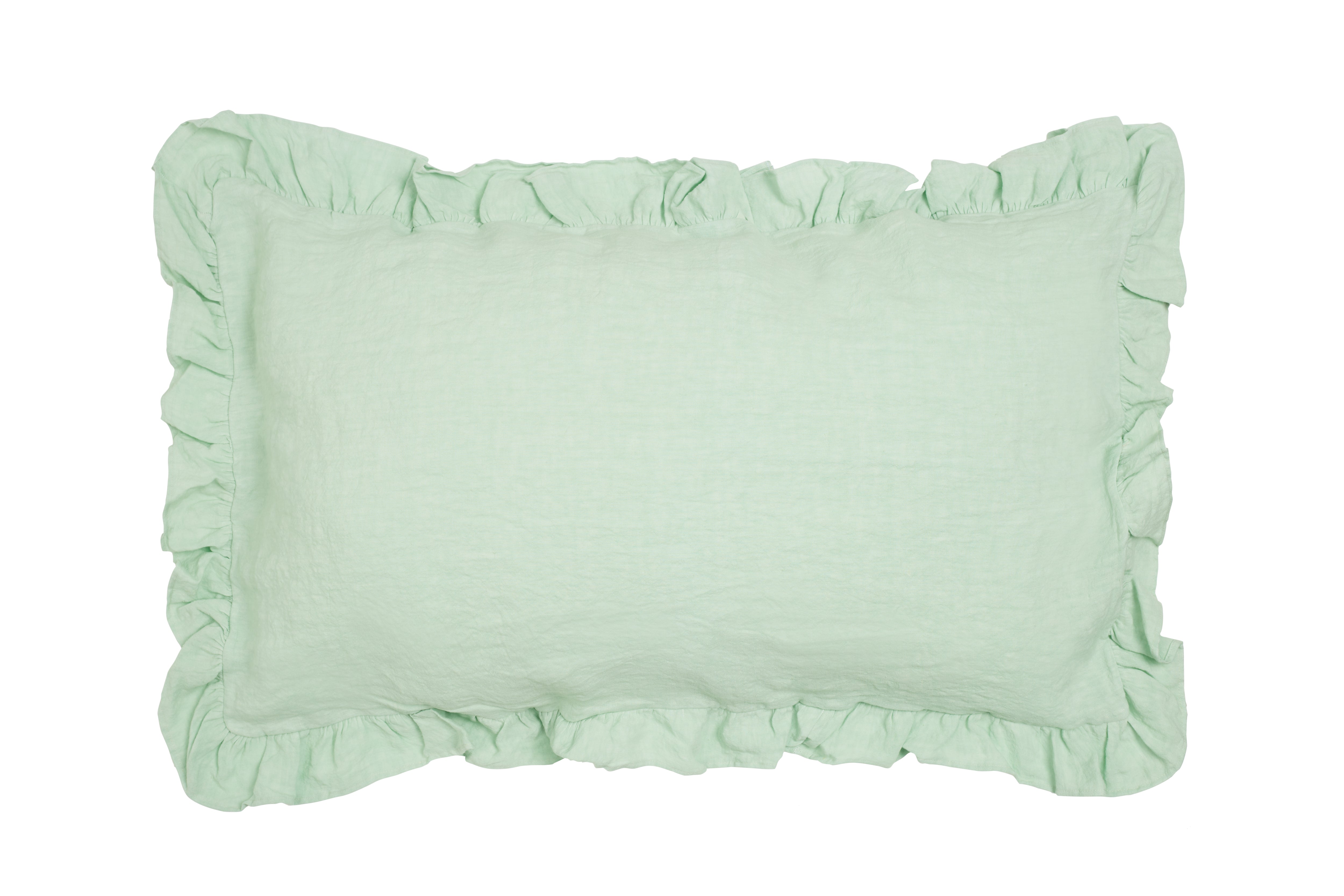 Federa in puro lino stonewashed Verde Delicato con Frou Frou