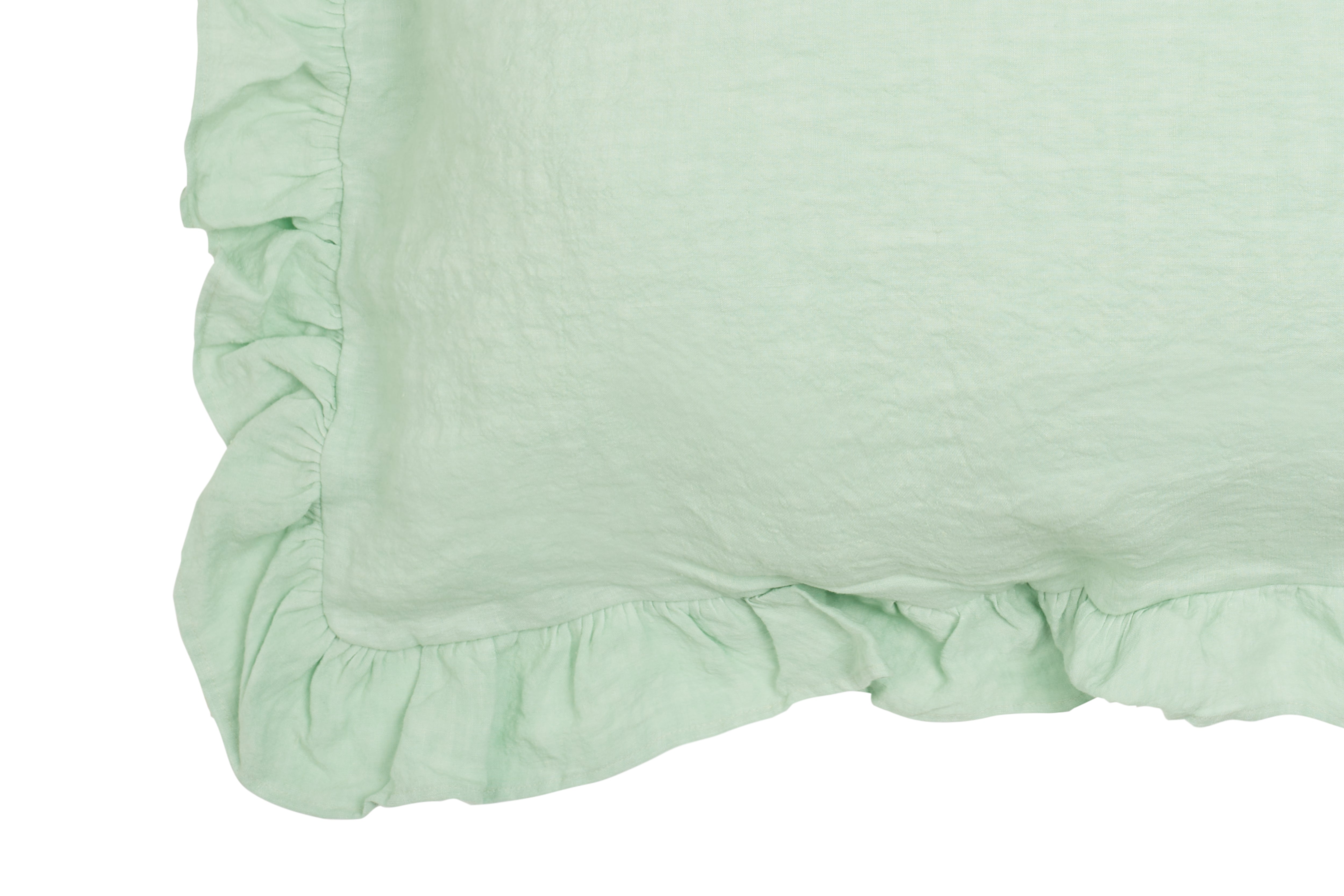 Federa in puro lino stonewashed Verde Delicato con Frou Frou