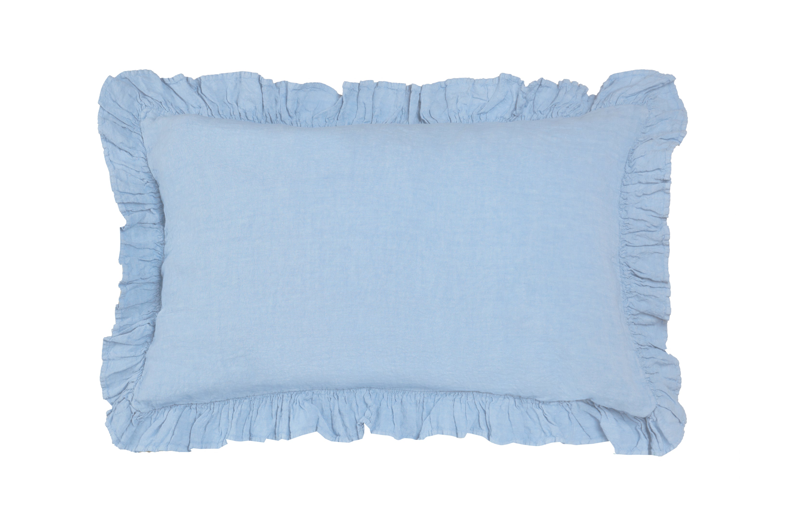 Federa in puro lino stonewashed Azzurro con Frou Frou