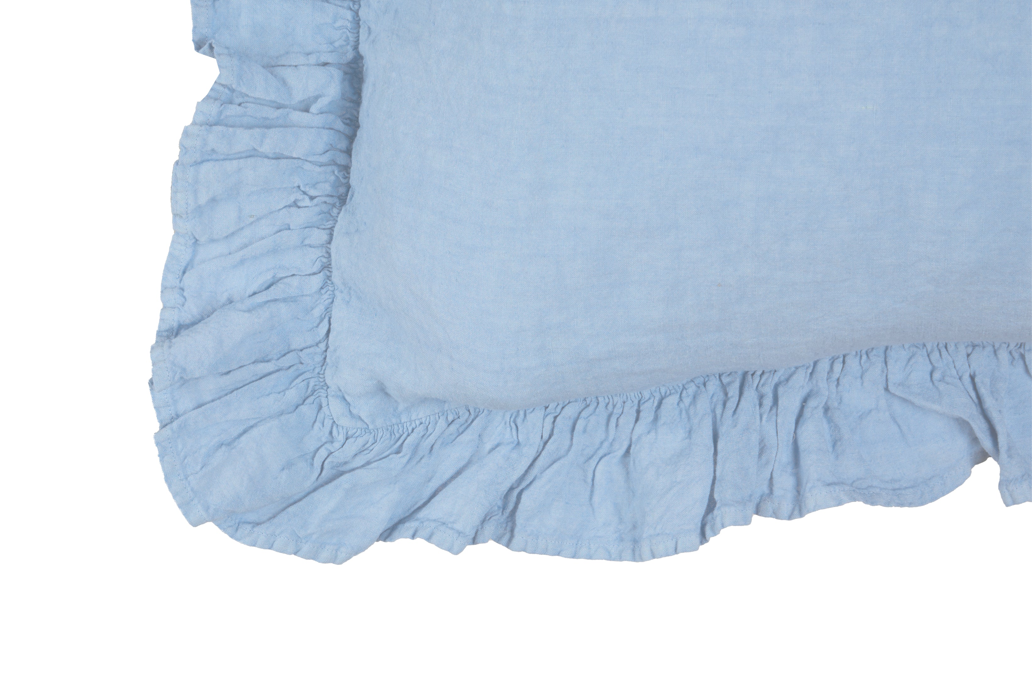 Federa in puro lino stonewashed Azzurro con Frou Frou