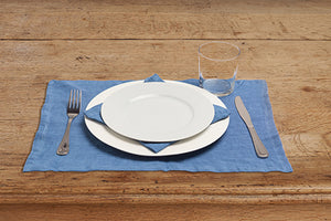 Set di 2 tovagliette americane coppia tovagliette 35 X 50 CM in 100% puro lino lavato delavè stone washed morbido resistente elegante made in italy  BLUETTE