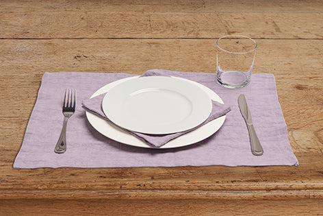 Set di 2 tovagliette americane coppia tovagliette 35 X 50 CM in 100% puro lino lavato delavè stone washed morbido resistente elegante made in italy  VIOLETTA