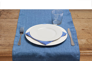 Runner da tavola in 100% puro lino lavato delavè stone washed morbido resistente elegante made in italy  BLUETTE