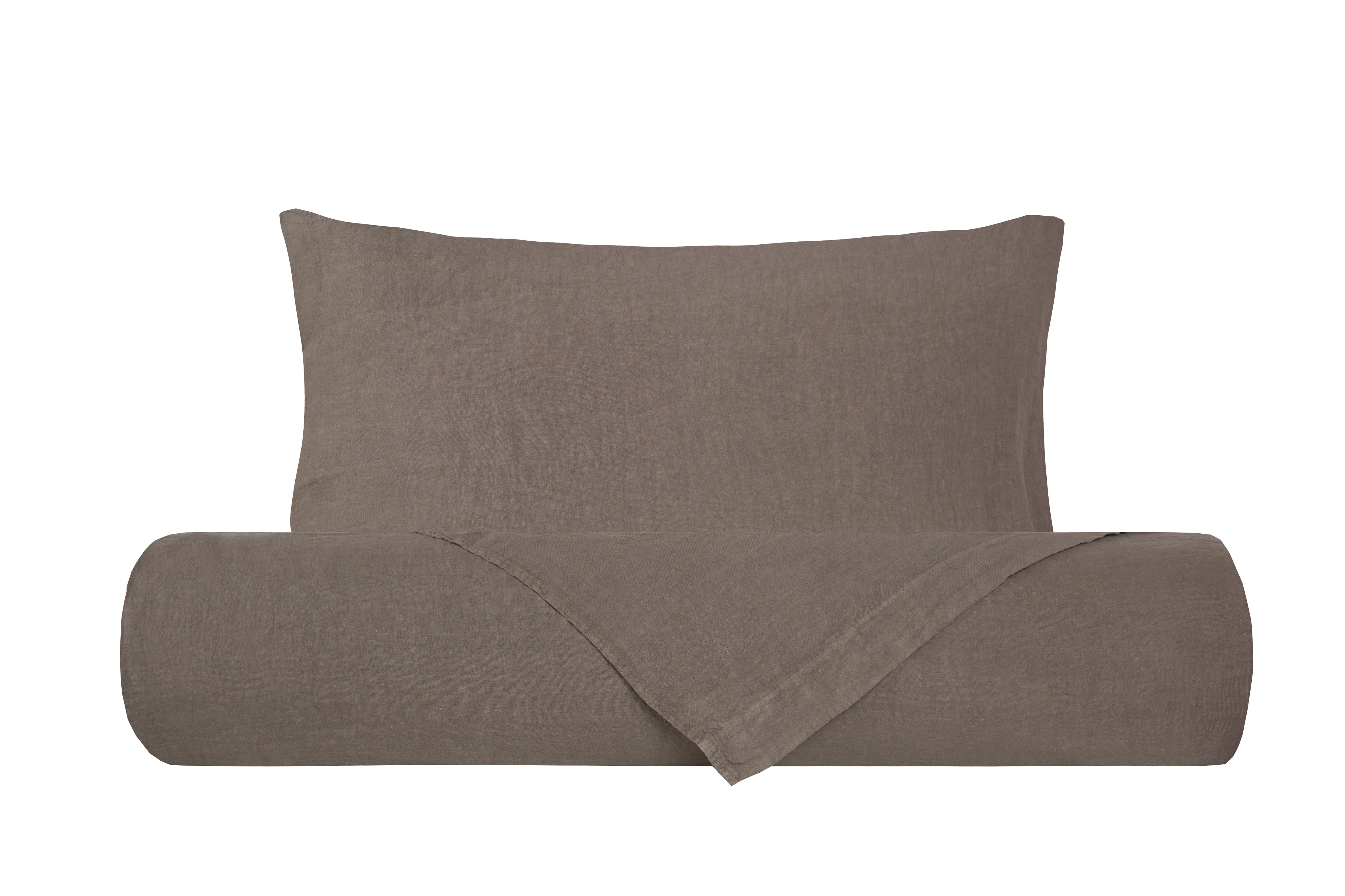 Parure copripiumino in puro lino stone washed Tortora