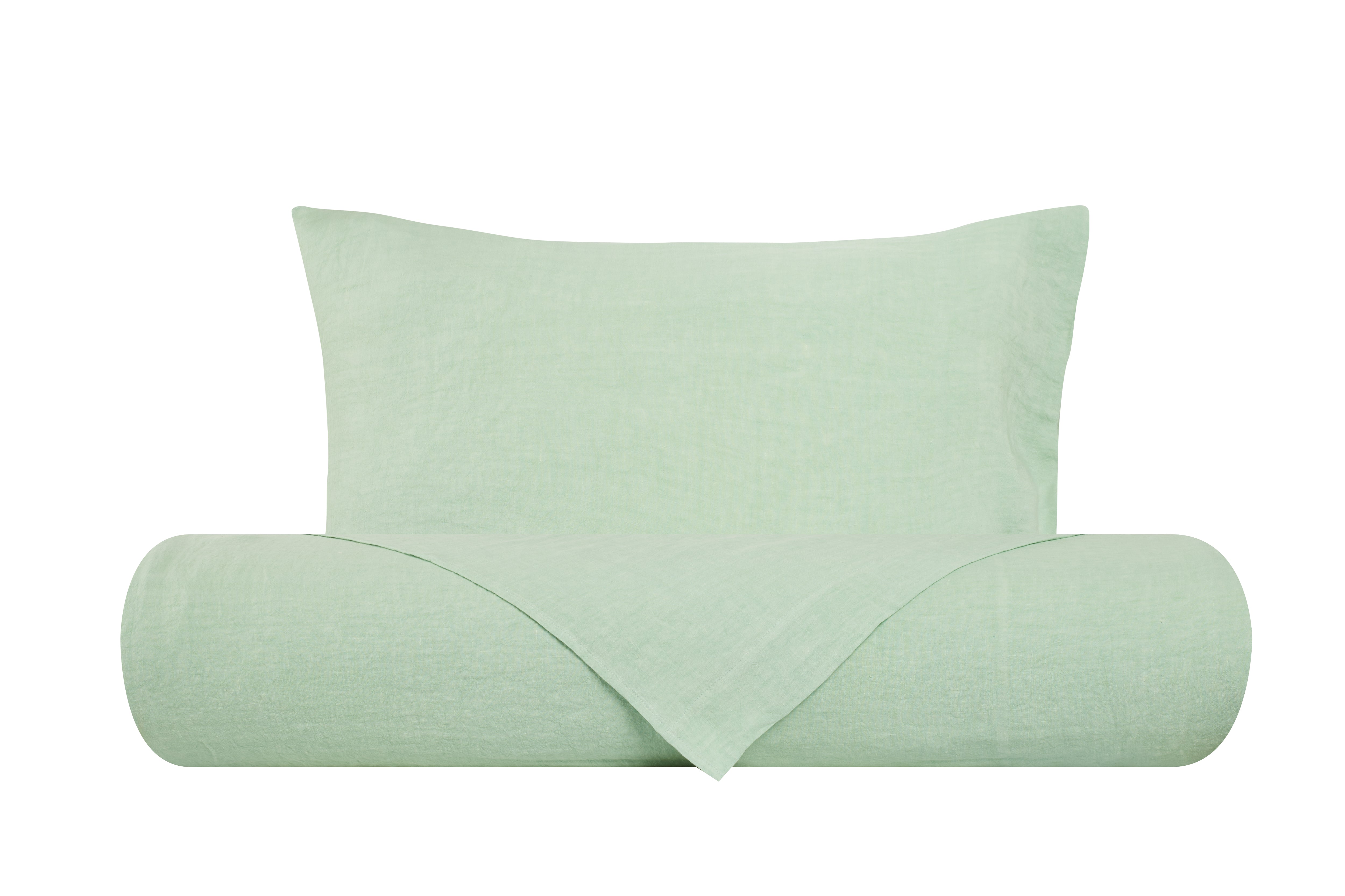 Parure copripiumino in puro lino stone washed Verde Menta